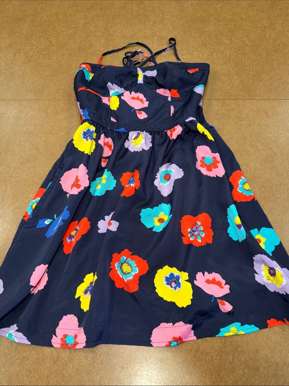 American Eagle Outfitters Navy Floral Mini Dress with Multicolor Blooms • Size 2